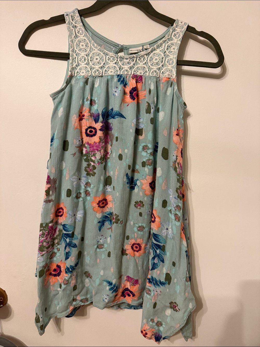 Mudd Light Aqua Floral Lace-Yoke Sleeveless Dress